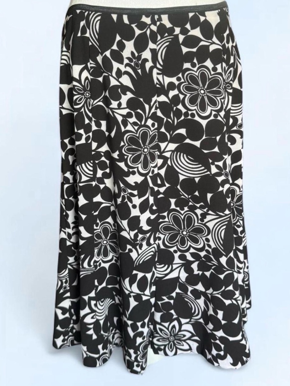 Black White Y2K Mod Floral Midi Skirt Central Falls Co Medium • Made in USA